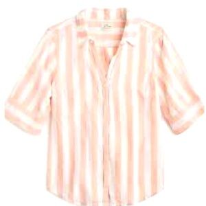 J Crew 100% Cotton Short Sleeve Button Down Blouse Small Cream Light Resort